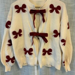 Women's Cream Bow Accent Sweater Cardigan